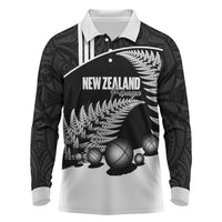 Custom New Zealand Silver Fern Petanque Long Sleeve Polo Shirt Aotearoa Maori Pattern