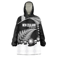 Custom New Zealand Silver Fern Petanque Wearable Blanket Hoodie Aotearoa Maori Pattern LT14 One Size Black - Polynesian Pride