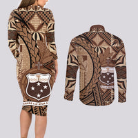 Samoa Siapo Couples Matching Long Sleeve Bodycon Dress and Long Sleeve Button Shirt Happy Independence Day Vintage Vibes LT14 - Polynesian Pride