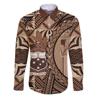 Samoa Siapo Family Matching Long Sleeve Bodycon Dress and Hawaiian Shirt Happy Independence Day Vintage Vibes LT14 Dad's Shirt - Long Sleeve Brown - Polynesian Pride