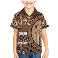 Samoa Siapo Family Matching Mermaid Dress and Hawaiian Shirt Happy Independence Day Vintage Vibes LT14 Son's Shirt Brown - Polynesian Pride
