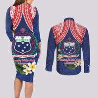 Samoan Independence Day Couples Matching Long Sleeve Bodycon Dress and Long Sleeve Button Shirt Manuia Le Tutoatasi O Samoa LT14 - Polynesian Pride
