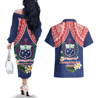 Samoan Independence Day Couples Matching Off The Shoulder Long Sleeve Dress and Hawaiian Shirt Manuia Le Tutoatasi O Samoa LT14 - Polynesian Pride