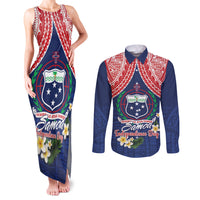 Samoan Independence Day Couples Matching Tank Maxi Dress and Long Sleeve Button Shirt Manuia Le Tutoatasi O Samoa LT14 Blue - Polynesian Pride