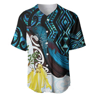 New Zealand Silver Fern Tui Bird Baseball Jersey Maori Kowhai Paua Shell Taniko Motifs LT14 Turquoise - Polynesian Pride