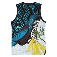 New Zealand Silver Fern Tui Bird Basketball Jersey Maori Kowhai Paua Shell Taniko Motifs LT14 - Polynesian Pride