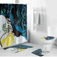 New Zealand Silver Fern Tui Bird Bathroom Set Maori Kowhai Paua Shell Taniko Motifs LT14 Bathroom Set (4 pcs) Turquoise - Polynesian Pride