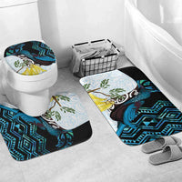 New Zealand Silver Fern Tui Bird Bathroom Set Maori Kowhai Paua Shell Taniko Motifs LT14 Mat Set Only (3 pcs) One Size Turquoise - Polynesian Pride