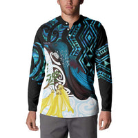 New Zealand Silver Fern Tui Bird Button Sweatshirt Maori Kowhai Paua Shell Taniko Motifs LT14 - Polynesian Pride