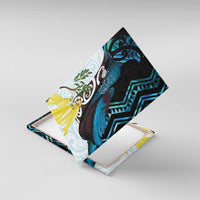 New Zealand Silver Fern Tui Bird Canvas Wall Art Maori Kowhai Paua Shell Taniko Motifs LT14 With Frame Turquoise - Polynesian Pride