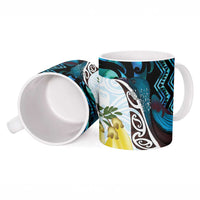 New Zealand Silver Fern Tui Bird Ceramic Mug Maori Kowhai Paua Shell Taniko Motifs LT14 - Polynesian Pride