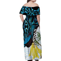 New Zealand Silver Fern Tui Bird Family Matching Off Shoulder Maxi Dress and Hawaiian Shirt Maori Kowhai Paua Shell Taniko Motifs LT14 - Polynesian Pride