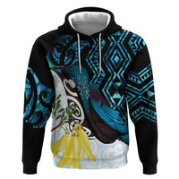New Zealand Silver Fern Tui Bird Hoodie Maori Kowhai Paua Shell Taniko Motifs LT14 Pullover Hoodie Turquoise - Polynesian Pride