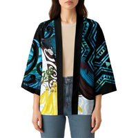 New Zealand Silver Fern Tui Bird Kimono Maori Kowhai Paua Shell Taniko Motifs LT14 - Polynesian Pride