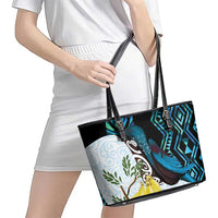 New Zealand Silver Fern Tui Bird Leather Tote Bag Maori Kowhai Paua Shell Taniko Motifs LT14 - Polynesian Pride