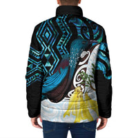 New Zealand Silver Fern Tui Bird Padded Jacket Maori Kowhai Paua Shell Taniko Motifs LT14 - Polynesian Pride