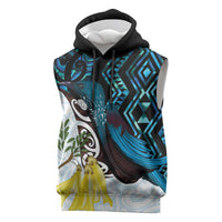 New Zealand Silver Fern Tui Bird Sleeveless Hoodie Maori Kowhai Paua Shell Taniko Motifs LT14 Turquoise - Polynesian Pride
