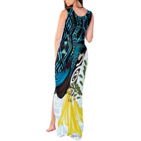 New Zealand Silver Fern Tui Bird Tank Maxi Dress Maori Kowhai Paua Shell Taniko Motifs LT14 - Polynesian Pride