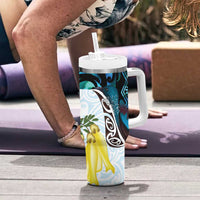New Zealand Silver Fern Tui Bird Tumbler With Handle Maori Kowhai Paua Shell Taniko Motifs LT14 - Polynesian Pride