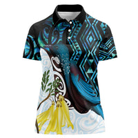 New Zealand Silver Fern Tui Bird Women Polo Shirt Maori Kowhai Paua Shell Taniko Motifs LT14 Female Turquoise - Polynesian Pride