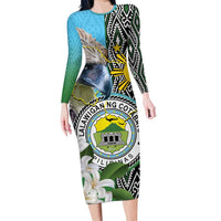 Cotabato Philippines Province Family Matching Long Sleeve Bodycon Dress and Hawaiian Shirt Filipino Eagle Sampaguita Tinalak Pattern LT14 Mom's Dress Blue - Polynesian Pride