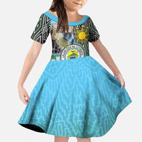 Cotabato Philippines Province Family Matching Off Shoulder Maxi Dress and Hawaiian Shirt Filipino Eagle Sampaguita Tinalak Pattern LT14 Daughter's Dress Blue - Polynesian Pride