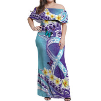 No Story Should End Too Soon Suicide Awareness Off Shoulder Maxi Dress Purple And Teal Polynesian Ribbon LT14 Women Purple - Polynesian Pride