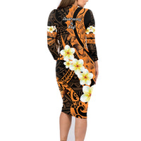 Liver Cancer Awareness Month Family Matching Long Sleeve Bodycon Dress and Hawaiian Shirt Awareness Is Key Orange Polynesian Ribbon LT14 - Polynesian Pride