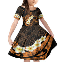 Liver Cancer Awareness Month Family Matching Mermaid Dress and Hawaiian Shirt Awareness Is Key Orange Polynesian Ribbon LT14 Daughter's Dress Orange - Polynesian Pride