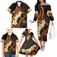 Liver Cancer Awareness Month Family Matching Off The Shoulder Long Sleeve Dress and Hawaiian Shirt Awareness Is Key Orange Polynesian Ribbon LT14 - Polynesian Pride