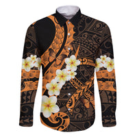Liver Cancer Awareness Month Family Matching Off The Shoulder Long Sleeve Dress and Hawaiian Shirt Awareness Is Key Orange Polynesian Ribbon LT14 Dad's Shirt - Long Sleeve Orange - Polynesian Pride