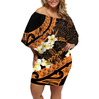 Liver Cancer Awareness Month Family Matching Off Shoulder Short Dress and Hawaiian Shirt Awareness Is Key Orange Polynesian Ribbon LT14 Mom's Dress Orange - Polynesian Pride