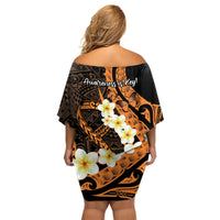 Liver Cancer Awareness Month Family Matching Off Shoulder Short Dress and Hawaiian Shirt Awareness Is Key Orange Polynesian Ribbon LT14 - Polynesian Pride