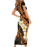Liver Cancer Awareness Month Family Matching Short Sleeve Bodycon Dress and Hawaiian Shirt Awareness Is Key Orange Polynesian Ribbon LT14 - Polynesian Pride