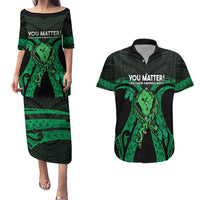 ADHD Awareness Month You Matter Couples Matching Puletasi and Hawaiian Shirt Green Polynesian Ribbon LT14 Green - Polynesian Pride