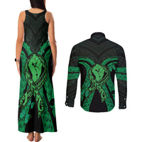 ADHD Awareness Month You Matter Couples Matching Tank Maxi Dress and Long Sleeve Button Shirt Green Polynesian Ribbon LT14 - Polynesian Pride