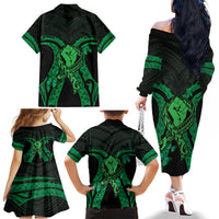 ADHD Awareness Month You Matter Family Matching Off The Shoulder Long Sleeve Dress and Hawaiian Shirt Green Polynesian Ribbon LT14 - Polynesian Pride