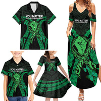 ADHD Awareness Month You Matter Family Matching Summer Maxi Dress and Hawaiian Shirt Green Polynesian Ribbon LT14 - Polynesian Pride