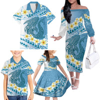 Blue Hawaii Shark Tattoo Family Matching Off The Shoulder Long Sleeve Dress and Hawaiian Shirt Frangipani With Polynesian Pastel Version LT14 - Polynesian Pride