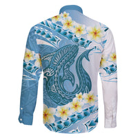 Blue Hawaii Shark Tattoo Family Matching Off The Shoulder Long Sleeve Dress and Hawaiian Shirt Frangipani With Polynesian Pastel Version LT14 - Polynesian Pride