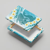Turquoise Hawaii Shark Tattoo Canvas Wall Art Frangipani With Polynesian Pastel Version