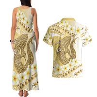 Gold Hawaii Shark Tattoo Couples Matching Tank Maxi Dress and Hawaiian Shirt Frangipani With Polynesian Pastel Version LT14 - Polynesian Pride