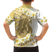 Gold Hawaii Shark Tattoo Family Matching Long Sleeve Bodycon Dress and Hawaiian Shirt Frangipani With Polynesian Pastel Version LT14 - Polynesian Pride