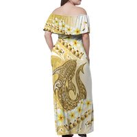 Gold Hawaii Shark Tattoo Family Matching Off Shoulder Maxi Dress and Hawaiian Shirt Frangipani With Polynesian Pastel Version LT14 - Polynesian Pride