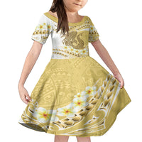 Gold Hawaii Shark Tattoo Family Matching Tank Maxi Dress and Hawaiian Shirt Frangipani With Polynesian Pastel Version LT14 Daughter's Dress Gold - Polynesian Pride