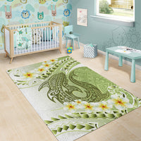 Green Hawaii Shark Tattoo Area Rug Frangipani With Polynesian Pastel Version