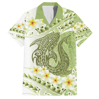 Green Hawaii Shark Tattoo Family Matching Off Shoulder Maxi Dress and Hawaiian Shirt Frangipani With Polynesian Pastel Version LT14 Dad's Shirt - Short Sleeve Green - Polynesian Pride