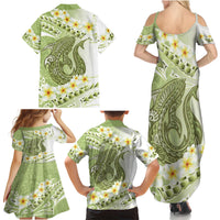 Green Hawaii Shark Tattoo Family Matching Summer Maxi Dress and Hawaiian Shirt Frangipani With Polynesian Pastel Version LT14 - Polynesian Pride