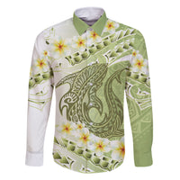 Green Hawaii Shark Tattoo Family Matching Summer Maxi Dress and Hawaiian Shirt Frangipani With Polynesian Pastel Version LT14 Dad's Shirt - Long Sleeve Green - Polynesian Pride