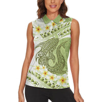 Green Hawaii Shark Tattoo Women Sleeveless Polo Shirt Frangipani With Polynesian Pastel Version LT14 - Polynesian Pride